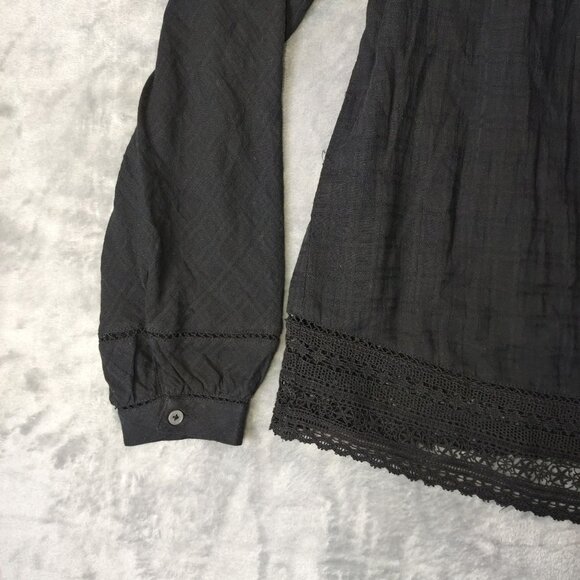 J. Crew Womens Long Sleeve Button-Up Top With Lace Trim Size S Black Guazy - Picture 7 of 14
